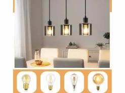 NETTLIFE Lámpara Colgante Vidrio Diam.68 cm E27 Vintage 3 Bombillas Lámpara de Lámpara Industrial Retro para Sala de Estar Hotel Oficina Negro New