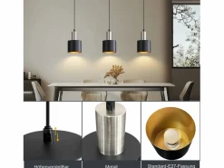 Lámpara colgante para mesa de comedor, lámpara colgante E27 negra, lámpara colgante retro para mesita de noche, altura ajustable^NETTLIFE Clearance
