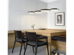Lámpara colgante LED en aluminio Diam.150 cm 54W Lámpara moderna Diseño 4 anillos Lámpara de mesa de regulable con suspensión^NETTLIFE