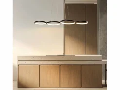 Lámpara colgante LED en aluminio Diam.150 cm 54W Lámpara moderna Diseño 4 anillos Lámpara de mesa de regulable con suspensión^NETTLIFE