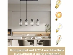 Lámpara colgante moderna de cristal para mesa de comedor, 4 llamas, E27^NETTLIFE New