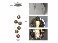 NETTLIFE Lámpara Suspendida|Lámpara colgante G9 vidrio gris Diam.31cm 6 bombillas color cocina salón lámpara dormitorio lámpara pasillo