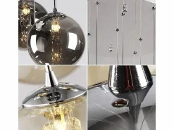 NETTLIFE Lámpara Suspendida|Lámpara colgante G9 vidrio gris Diam.31cm 6 bombillas color cocina salón lámpara dormitorio lámpara pasillo