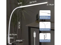 NETTLIFE Lámpara de escritorio con abrazadera LED blanca diurna, 3 temperaturas de color, 5 niveles de brillo, USB flexible, 5 W Blanco Sale
