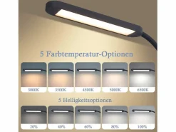 Lámpara de escritorio LED regulable con abrazadera, color , 5 colores y 5 niveles de brillo, 11 W, protección ocular flexible.^NETTLIFE Clearance