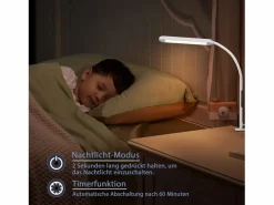 NETTLIFE Lámpara de escritorio LED regulable con enchufe , 5 niveles de brillo, 11 W, flexible, con función de temporizador de luz nocturna. Blanco Discount