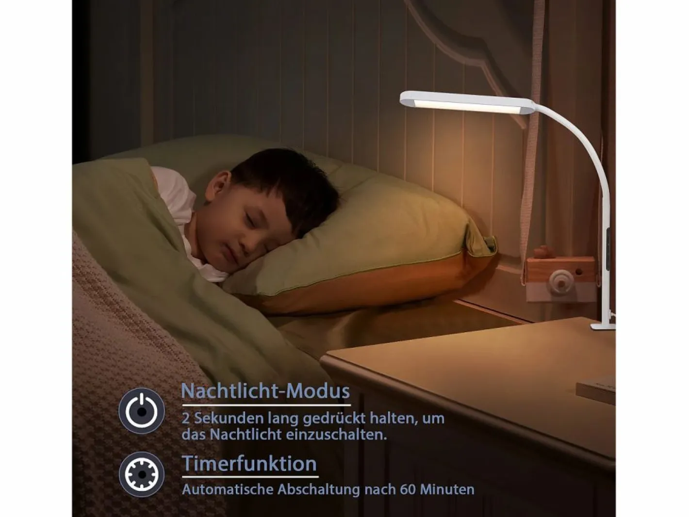 NETTLIFE Lámpara de escritorio LED regulable con enchufe , 5 niveles de brillo, 11 W, flexible, con función de temporizador de luz nocturna. Blanco Discount