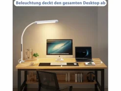 NETTLIFE Lámpara de escritorio LED regulable con enchufe , 5 niveles de brillo, 11 W, flexible, con función de temporizador de luz nocturna. Blanco Discount