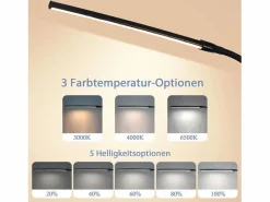 NETTLIFE Lámpara De Escritorio|Lámpara de escritorio con abrazadera LED negra, 3 colores, 5 niveles de brillo, USB, 5 W, luz diurna, protección ocular, flexible.