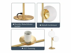 lámpara de mesa / lámpara de cabecera moderna y industrial dorada, 2 bombillas con interruptor, diseño de metal y vidrio , E27.^NETTLIFE