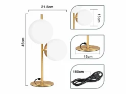 lámpara de mesa / lámpara de cabecera moderna y industrial dorada, 2 bombillas con interruptor, diseño de metal y vidrio , E27.^NETTLIFE