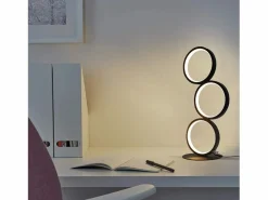 NETTLIFE Lámpara de mesa LED - Lámpara de mesita negra regulable por toque - Lámpara de escritorio en forma de anillo metálico con diseño moderno Negro Best