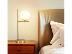 NETTLIFE lámpara de mesita de noche moderna para sala de estar - casquillo industrial E27 de vidrio blanco con interruptor para dormitorio y oficina Dorado Clearance