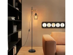 Lámpara de pie de madera Lámpara de pie vintage: Lámpara de salón negra Lámpara de pie con casquillo E27 146 cm (sin bombilla)^NETTLIFE Best