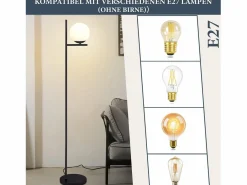 NETTLIFE Lámpara De Pie|Lámpara de Pie Industrial - Moderna Negra con Interruptor de Pie Diseño de Metal Lámpara de Pie de Vidrio E27 Vintage Cable de 2M