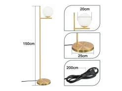 NETTLIFE Lámpara de Pie Industrial Dorada con Interruptor de Pie, Diseño de Metal de Vidrio , Lámpara de Pie Vintage E27, Cable de 2 Metros Blanco New