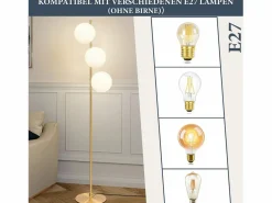 Lámpara de pie moderna -para sala de estar E27 Lámpara de 3 llamas con diseño dorado de pie industrial de vidrio y metal^NETTLIFE New