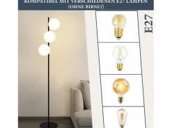 Lámpara de pie negra -moderna para sala de estar de 3 luces con interruptor de pie industrial vintage de vidrio con diseño de metal E27^NETTLIFE New