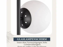 Lámpara de pie negra -moderna para sala de estar de 3 luces con interruptor de pie industrial vintage de vidrio con diseño de metal E27^NETTLIFE New