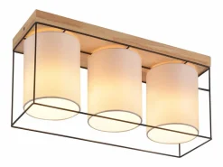 NETTLIFE Plafón|Lámpara de techo para salón, de madera, 3 bombillas E14, estilo vintage con toques retro industrial.