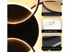 NETTLIFE Lámpara de techo LED para sala de estar regulable de 70 W con control remoto, 5 anillos, acrílico moderno blanco Negro Hot