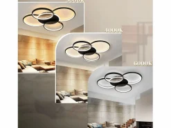 NETTLIFE Lámpara de techo LED para sala de estar regulable de 70 W con control remoto, 5 anillos, acrílico moderno blanco Negro Hot