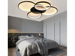NETTLIFE Lámpara de techo LED para sala de estar regulable de 70 W con control remoto, 5 anillos, acrílico moderno blanco Negro Hot