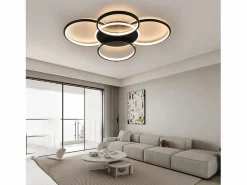 NETTLIFE Lámpara de techo LED para sala de estar regulable de 70 W con control remoto, 5 anillos, acrílico moderno blanco Negro Hot