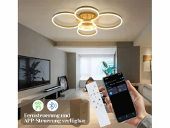 Lámpara de techo LED dorada con 2 anillos acrílicos, 46 W, regulable, para salón, moderna, 59 cm, con mando a distancia^NETTLIFE Hot