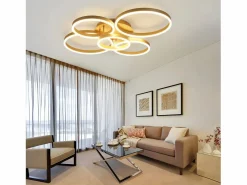 Lámpara de techo LED dorada con 2 anillos acrílicos, 46 W, regulable, para salón, moderna, 59 cm, con mando a distancia^NETTLIFE Hot