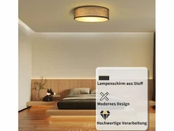 Lámpara de Techo Redonda Moderna E27 38CM 2 Bombillas Máx.25W con Pantalla de Tela Lámpara de Dormitorio para Salón Pasillo^NETTLIFE