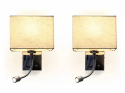 lote de 2 lámparas murales LED para interiores, para habitación, aplique para salón, lámpara de cabecera, cama de tela con brazo de lectura flexible E27.^NETTLIFE Hot