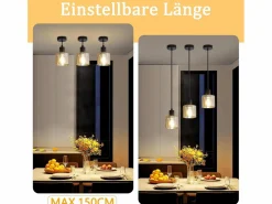 Mesa de comedor suspendida, lámpara colgante vintage, colgante E27, colgante negro, 1 bombilla retro industrial.^NETTLIFE