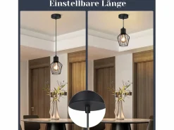 NETTLIFE Lámpara Suspendida|Mesa de comedor suspendida, suspensión negra, soporte E27, 1 llama, metal.
