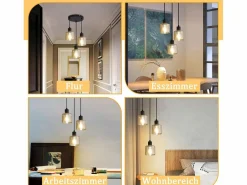 NETTLIFE Lámpara Suspendida|Mesa de comedor suspendida. Lámpara colgante vintage con 3 bombillas. Lámpara de mesa de comedor suspendida, E27, metal negro, retro industrial.
