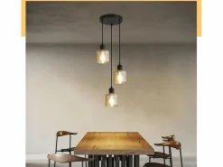NETTLIFE Lámpara Suspendida|Mesa de comedor suspendida. Lámpara colgante vintage con 3 bombillas. Lámpara de mesa de comedor suspendida, E27, metal negro, retro industrial.