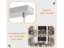 NETTLIFE Lámpara Suspendida|Mesa de comedor suspendida moderna de cristal, con 4 lámparas E27 suspendidas, 150 cm, altura regulable.