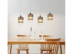 NETTLIFE Lámpara Suspendida|Mesa de comedor suspendida moderna de cristal, con 4 lámparas E27 suspendidas, 150 cm, altura regulable.