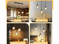 NETTLIFE Mesa suspension para comer, lámpara colgante vintage, 3 bombillas colgantes E27, metal negro, retro industrial. Dorado