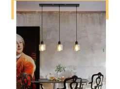 NETTLIFE Mesa suspension para comer, lámpara colgante vintage, 3 bombillas colgantes E27, metal negro, retro industrial. Dorado