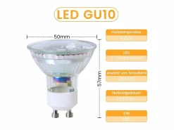 Pack 10 bombillas LED GU10 5W, cálido, sustituye 50W, ahorro energético, 3000K, ángulo 110°, reflector fijo.^NETTLIFE Hot