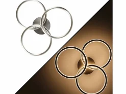 NETTLIFE Plafóndido LED Moderno, Diseño de Anillos, Luz Blanca Cálida 3000K, 41W, 3 Llames. Plateado Discount