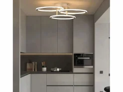 NETTLIFE Plafóndido LED Moderno, Diseño de Anillos, Luz Blanca Cálida 3000K, 41W, 3 Llames. Plateado Discount