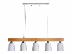 Suspensión 5 bombillas E27 blanca moderna Lámpara de comedor de metal y madera Diam.102cm para cocina salón pasillo hotel^NETTLIFE Discount