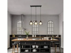 NETTLIFE Suspensión de mesa Vintage . Lámpara de mesa E27. Lámpara para comedor. Retró cocina industrial. Negro Sale