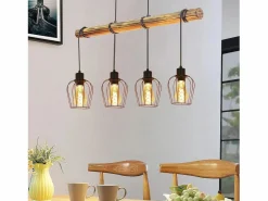 NETTLIFE Lámpara Suspendida|Suspensión retro, lámpara de suspensión vintage de madera industrial negra E27.