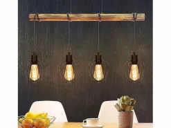 NETTLIFE Lámpara Suspendida|Suspensión retro, lámpara de suspensión vintage de madera industrial negra E27.