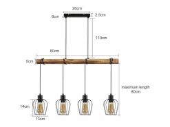 NETTLIFE Lámpara Suspendida|Suspensión retro, lámpara de suspensión vintage de madera industrial negra E27.