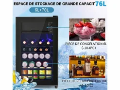 Nevera de 76L con congelador y cajón para verduras - Clase E - con LED y puerta de vidrio - 42dB - temperatura ajustable - 43.5x40x71.6cm^DripeX Clearance