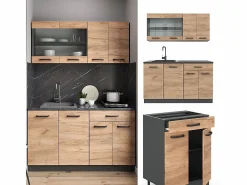 Vicco Cocina Completa|Сocina versátil oro power roble/antracita 140x46x81.6 r-line